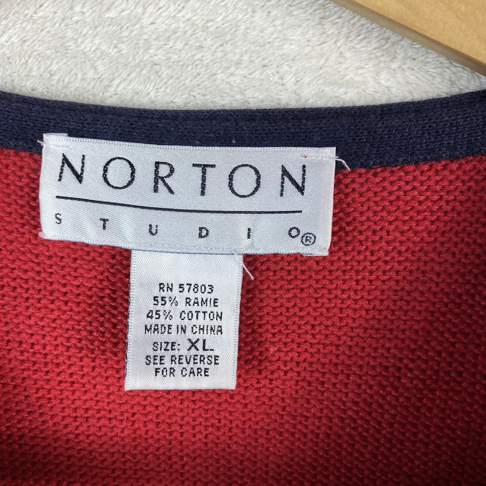 Vtg Norton Studio Short Sleeve Cardigan Sweater Patriotic Red Blue Stars Size XL - Picture 6 of 7